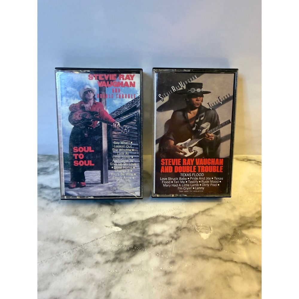 Stevie Ray Vaughan Double Trouble 2 Cassette Lot Texas Flood Soul to Soul Epic